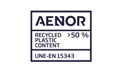 Sello certificación Aenor 50% reciclado gris
